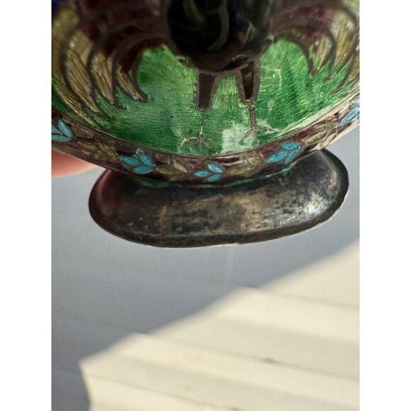 VINTAGE PAINTED ENAMELED INDIAN CLOISONNÉ PERFUME BOTTLE DAUBER 925 Ster SILVER - Picture 8 of 13